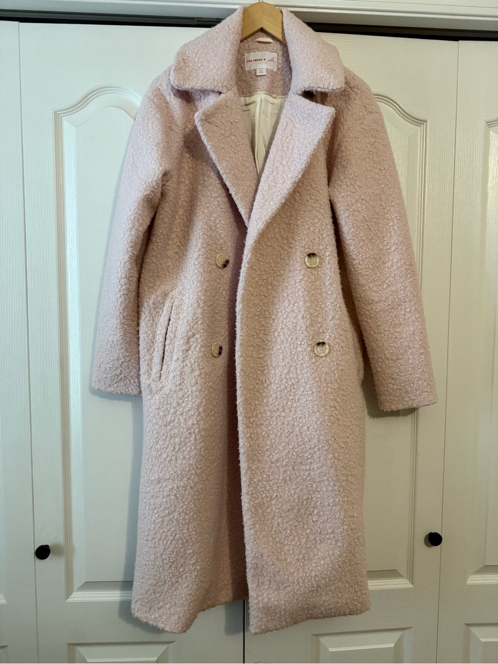 Double-Breasted Teddy Pea Coat in Light Pink
